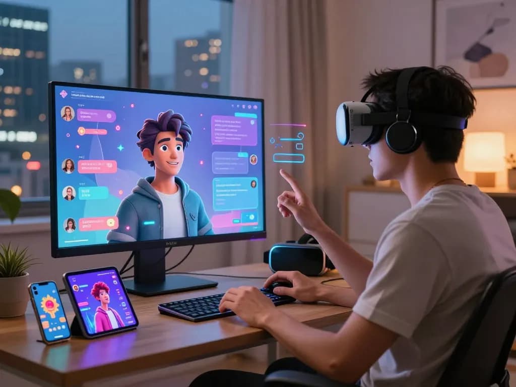 Engaging user interaction with character AI nsfw in a colorful digital setting filled with modern tech.