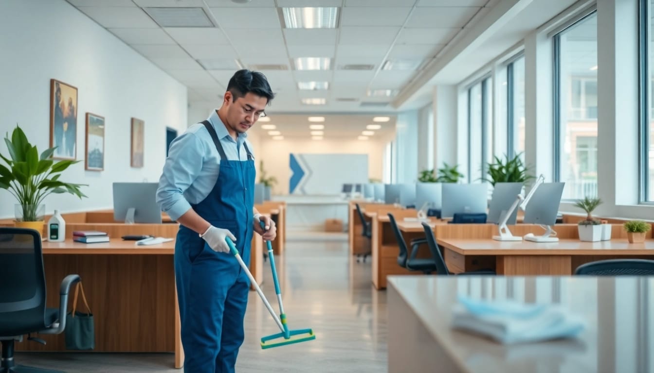 Unterhaltsreinigung Berlin in einem sauberen und organisierten Büro, das Professionalität ausstrahlt.