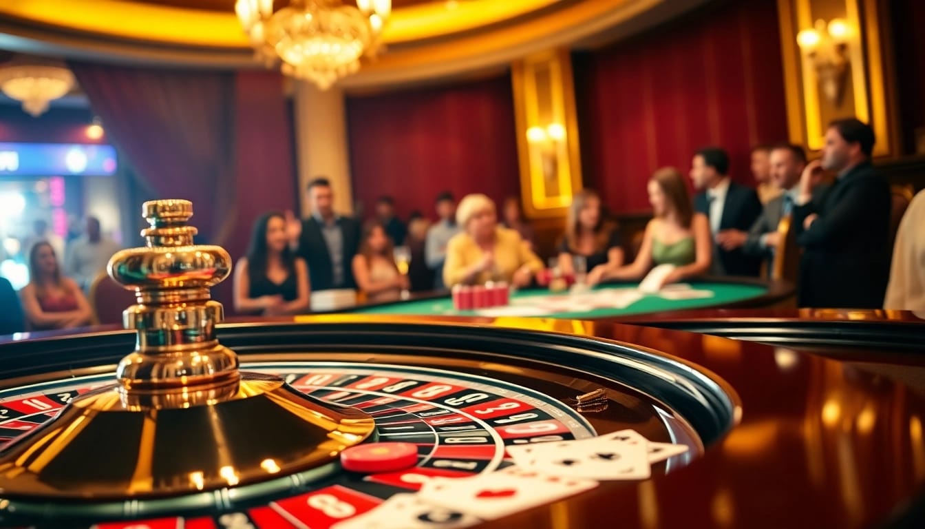 Beim Casinospielen an einem beleuchteten Roulette-Tisch mit bunten Jetons und Karten.