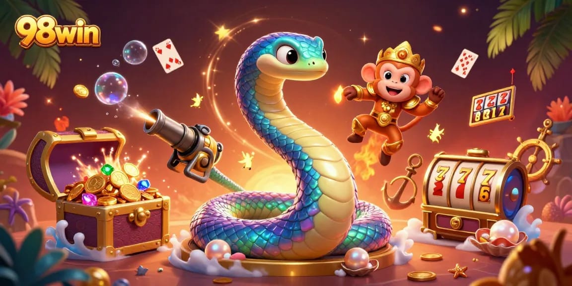 Experience excitement at 98win with the vibrant casino adventure illustration showcasing thrilling game elements.