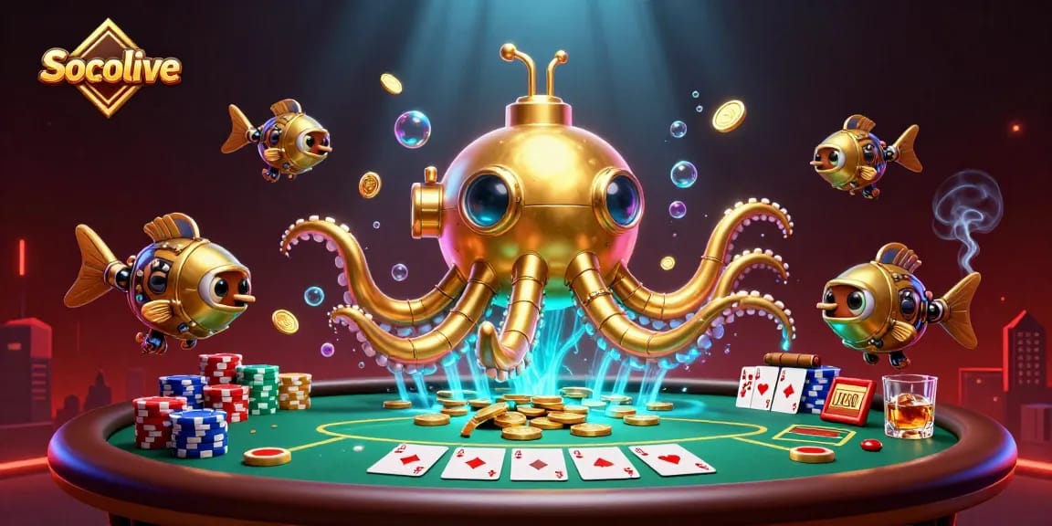 Experience sports betting excitement with Socolive in this vibrant 3D underwater casino scene.