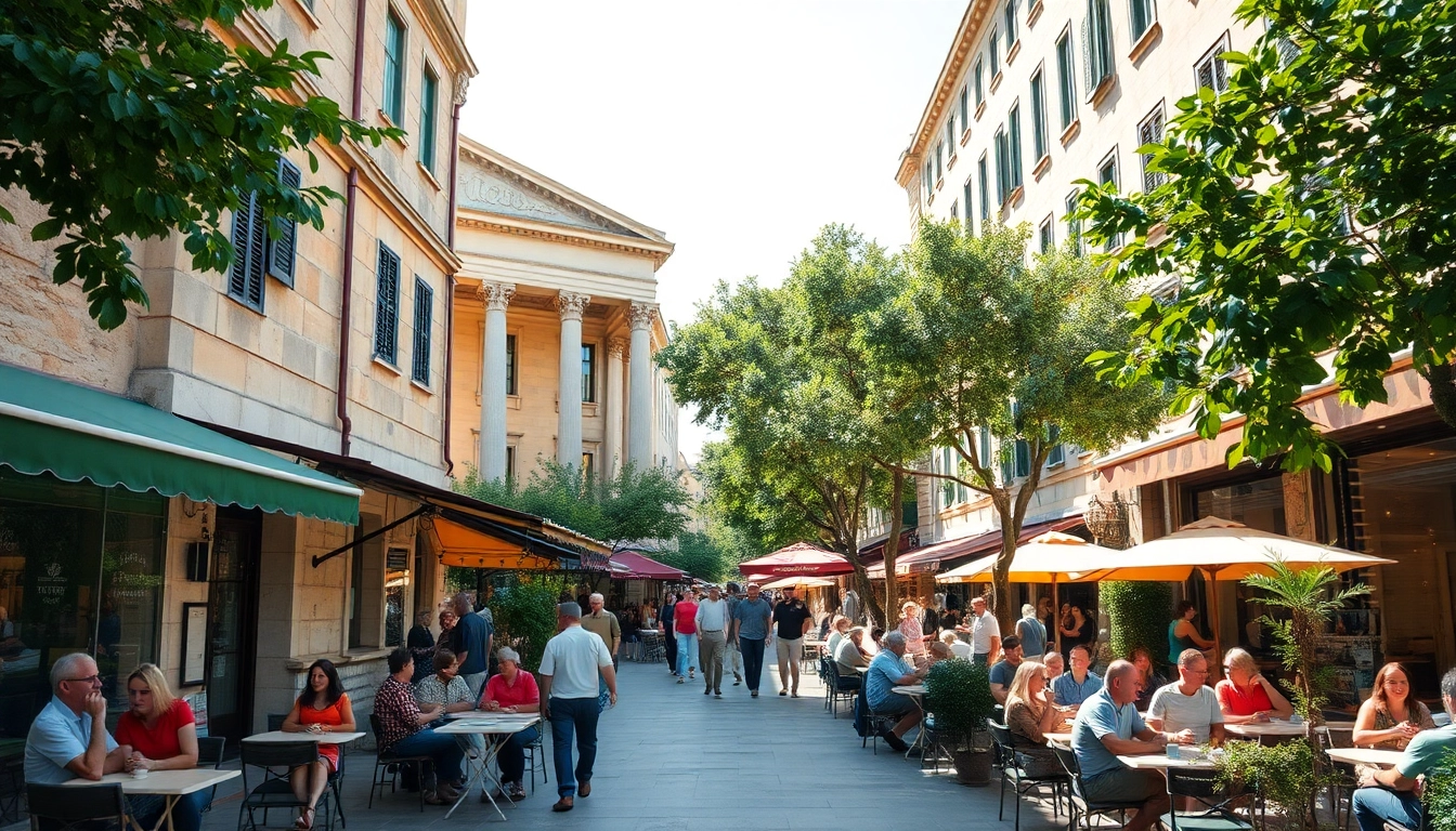 Athen street scene featuring ancient architecture and lively cafes.