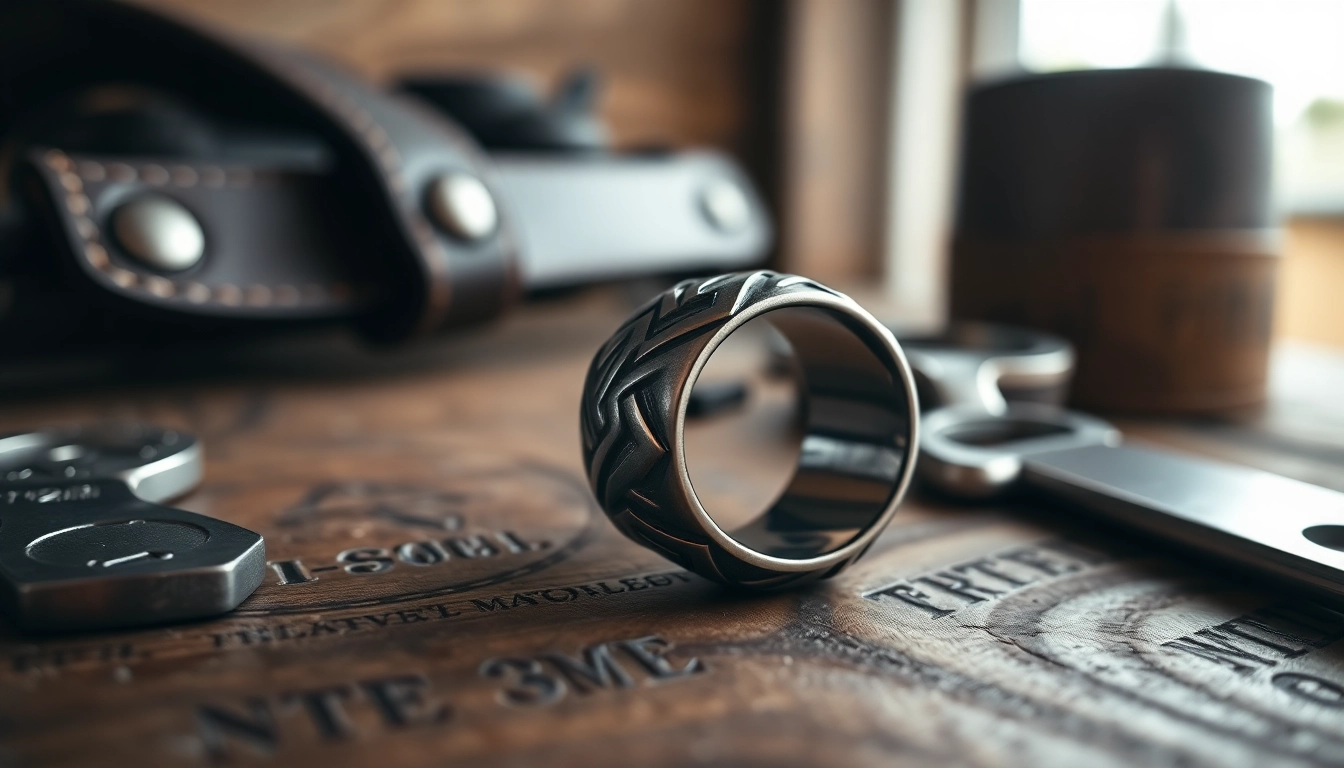 Hebe einen atemberaubenden biker ring mit kunstvollen Gravuren hervor.