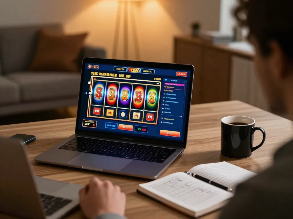 Engaging in online casino gaming with FC88, showcasing lively slot machine action and strategic betting.