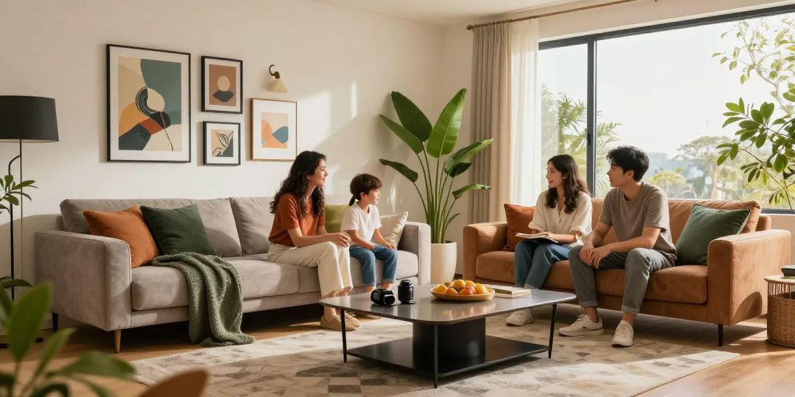 Bequemer Wohnraum, der Optionen zum wohnmöbel online kaufen mit stilvollen Sofas und modernem Dekor zeigt.