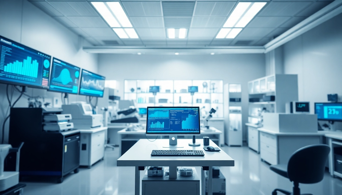 Optimizing digitale Loesungen im Labor: High-tech Arbeitsplatz mit modernster Technologie.