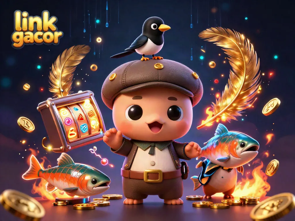 Engage with the latest link gacor slot games and jackpot thrills in this vibrant 3D illustration.