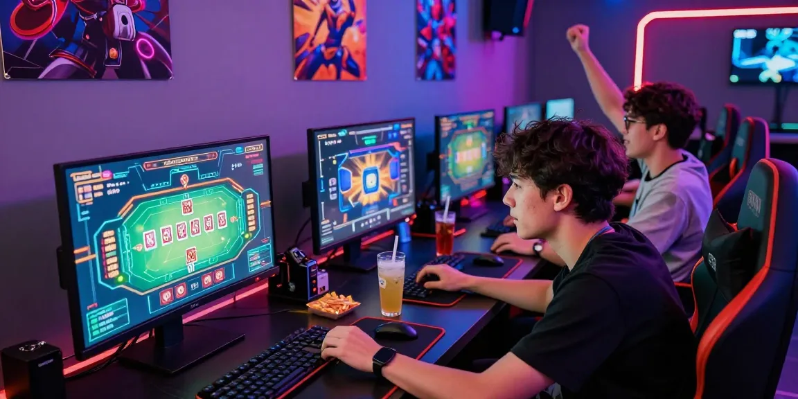 Gamers enjoying an intense session at https://b52club.radio.fm/ with vibrant LED lights and competitive atmosphere.