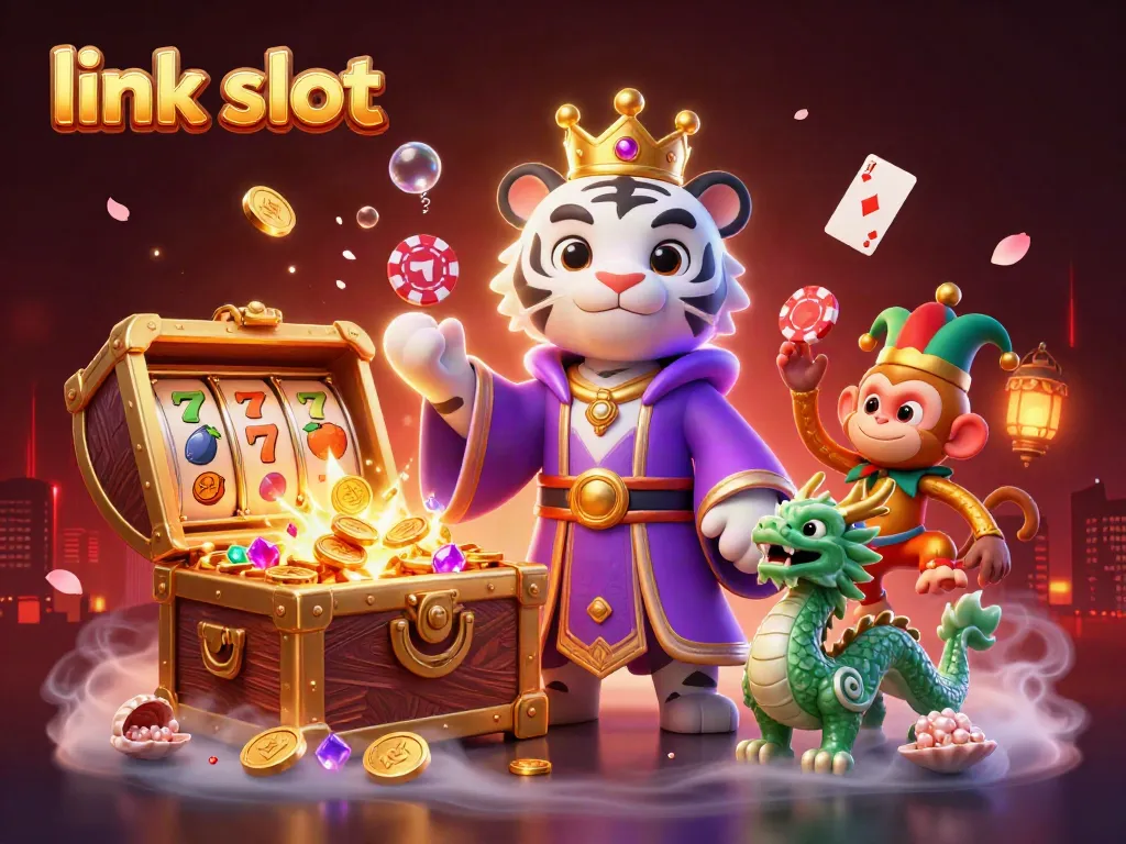 Experience thrilling gameplay with link slot featuring a regal tiger and vibrant casino elements.