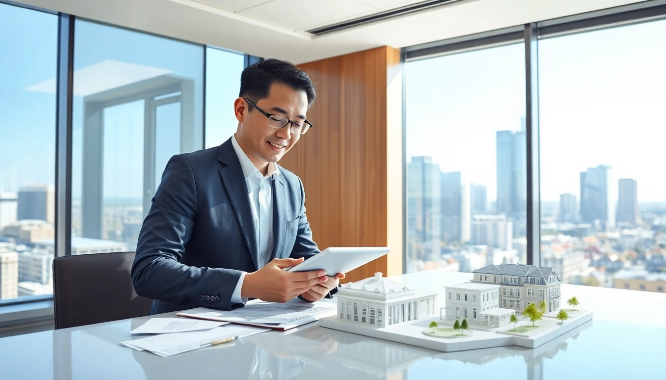 Immobilienmakler Frankfurt Dornbusch berät Kunden in einem modernen Büro mit Stadtansicht.