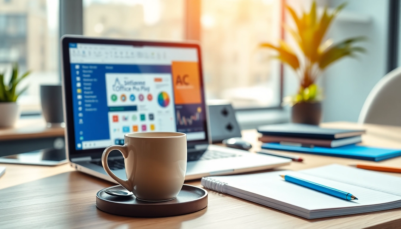 Professionelles Setup für Office Pro Plus 2024 für Unternehmen mit modernen digitalen Tools.
