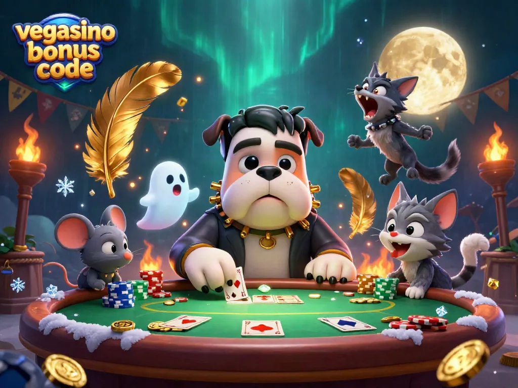 Engage with exciting play at the Vegasino bonus code poker table featuring unique characters and thrilling casino elements.