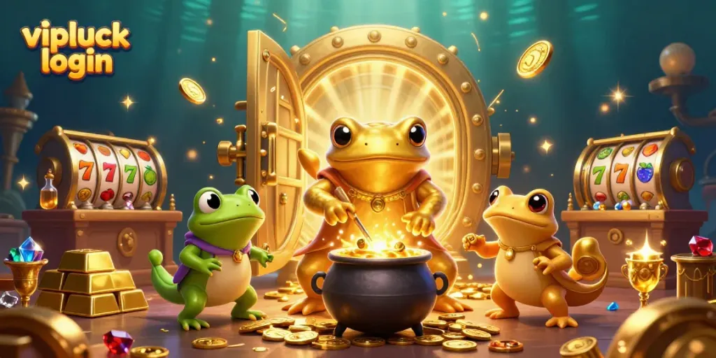 Experience the thrill of vipluck login with our magical alchemist surrounded by treasure and casino action.
