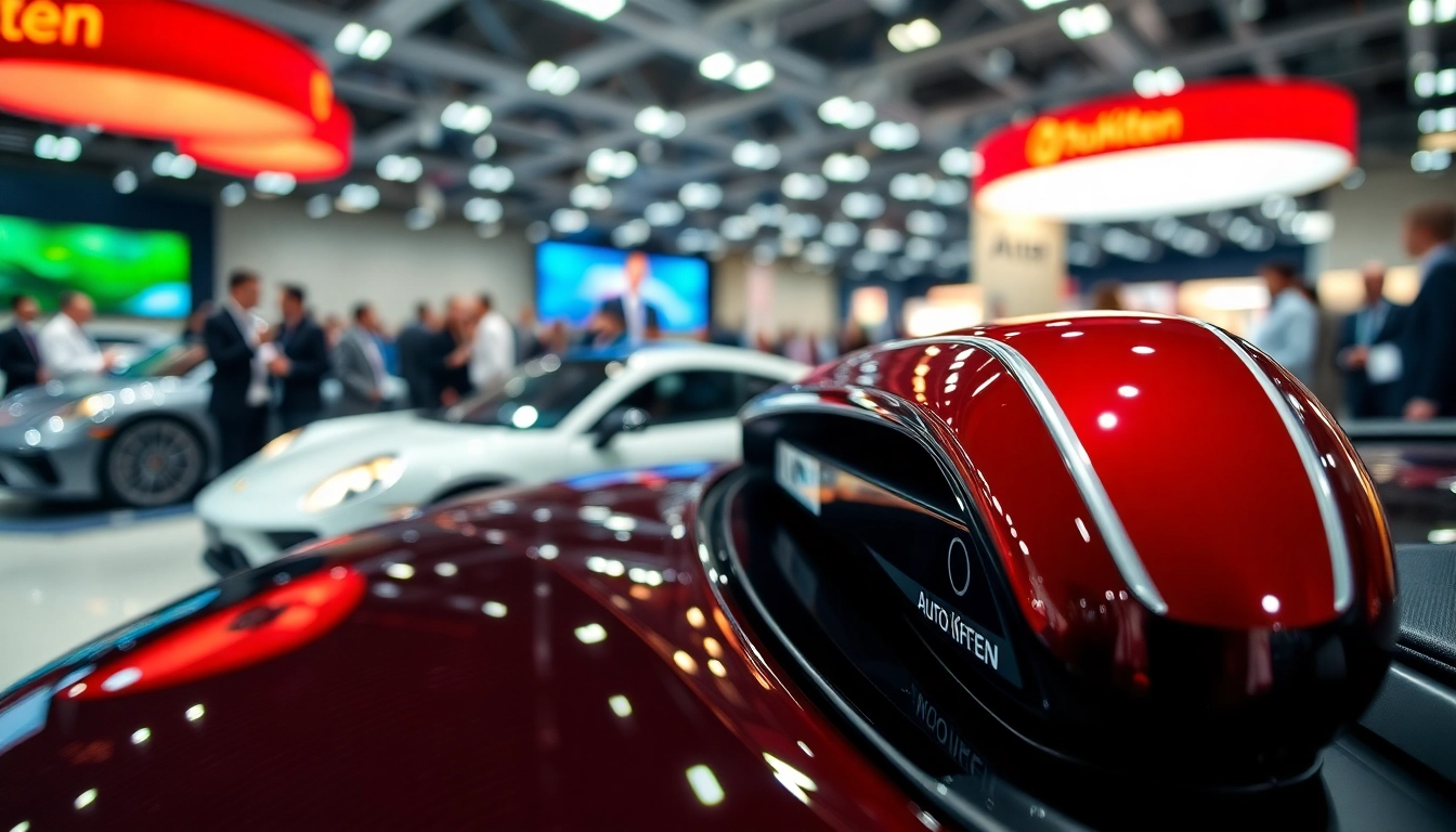 Moderne Auto Kufen in einer lebhaften Messeumgebung mit glänzenden Details.