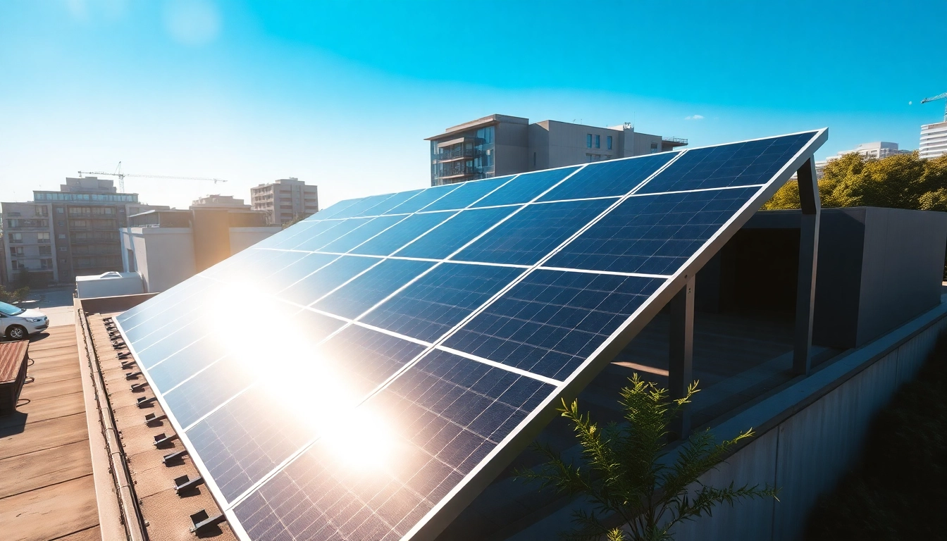 Installierte Pv anlagen wien auf modernem Dach in urbanem Umfeld unter klarem Himmel.