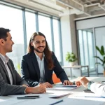 Headhunter Ingenieure beraten in moderner Umgebung über Karriereoptionen.