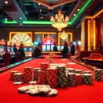 Engage in thrilling casino action at a luxurious poker table featuring da88 chips and cards.