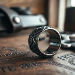 Hebe einen atemberaubenden biker ring mit kunstvollen Gravuren hervor.
