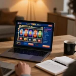 Engaging in online casino gaming with FC88, showcasing lively slot machine action and strategic betting.