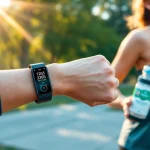 Fitness-Armband in action during a jogging session with enhanced activity tracking features.