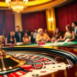 Beim Casinospielen an einem beleuchteten Roulette-Tisch mit bunten Jetons und Karten.