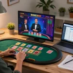 Player enjoying the f168 online casino experience during a live dealer game at home.