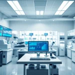 Optimizing digitale Loesungen im Labor: High-tech Arbeitsplatz mit modernster Technologie.