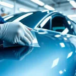 Steinschlagschutzfolie professionell montieren lassen, präzise Anwendung der Schutzfolie auf einem Auto.