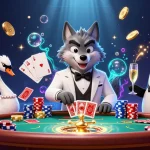 Experience excitement at สล็อตเว็บตรงแท้ with our vibrant illustration of thrilling card games and casino delights.