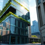 Moderne Architekturvisualisierung eines Gebäudes mit Glasfassade und einzigartigem Design.