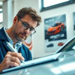 Kfz Gutachten Düsseldorf durch einen Experten in einem modernen Büro.