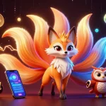 Play thrilling games at go88 casino featuring colorful nine-tailed fox and wise owl with crypto elements.