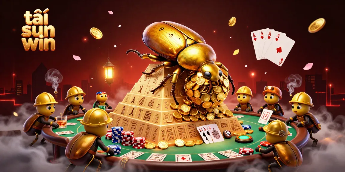 Engage in thrilling gameplay with tải sun win amidst a vibrant casino scene featuring gold coins and cards